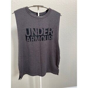 Under Armour Size Small Workout Tank Top Dark Grey Black Logo Sleeveless T-Shirt